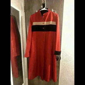 Vintage 1980s Striped Trench Red Tan  Black Herman Kay Coat